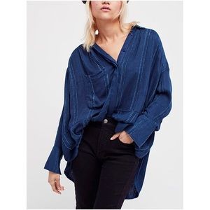 Free People Cozy Nights Long Tunic Button Down Top